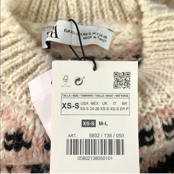 Zara Jacquard Knit Sweater With Side Vents Pink Cream - Picture 4 of 6